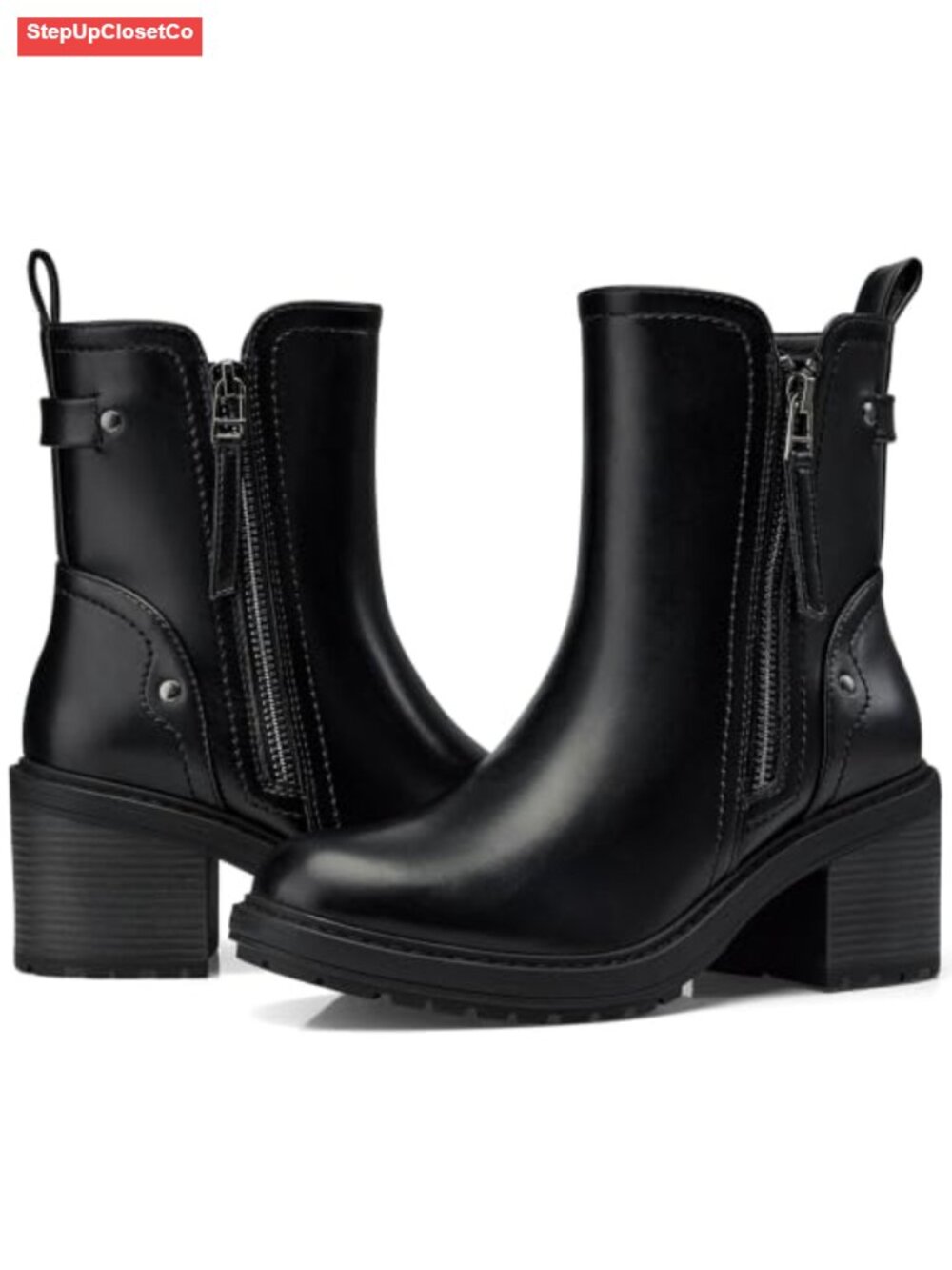 Women's Faux Leather Ankle Boots 2.56 Inch Chunky Heel Booties